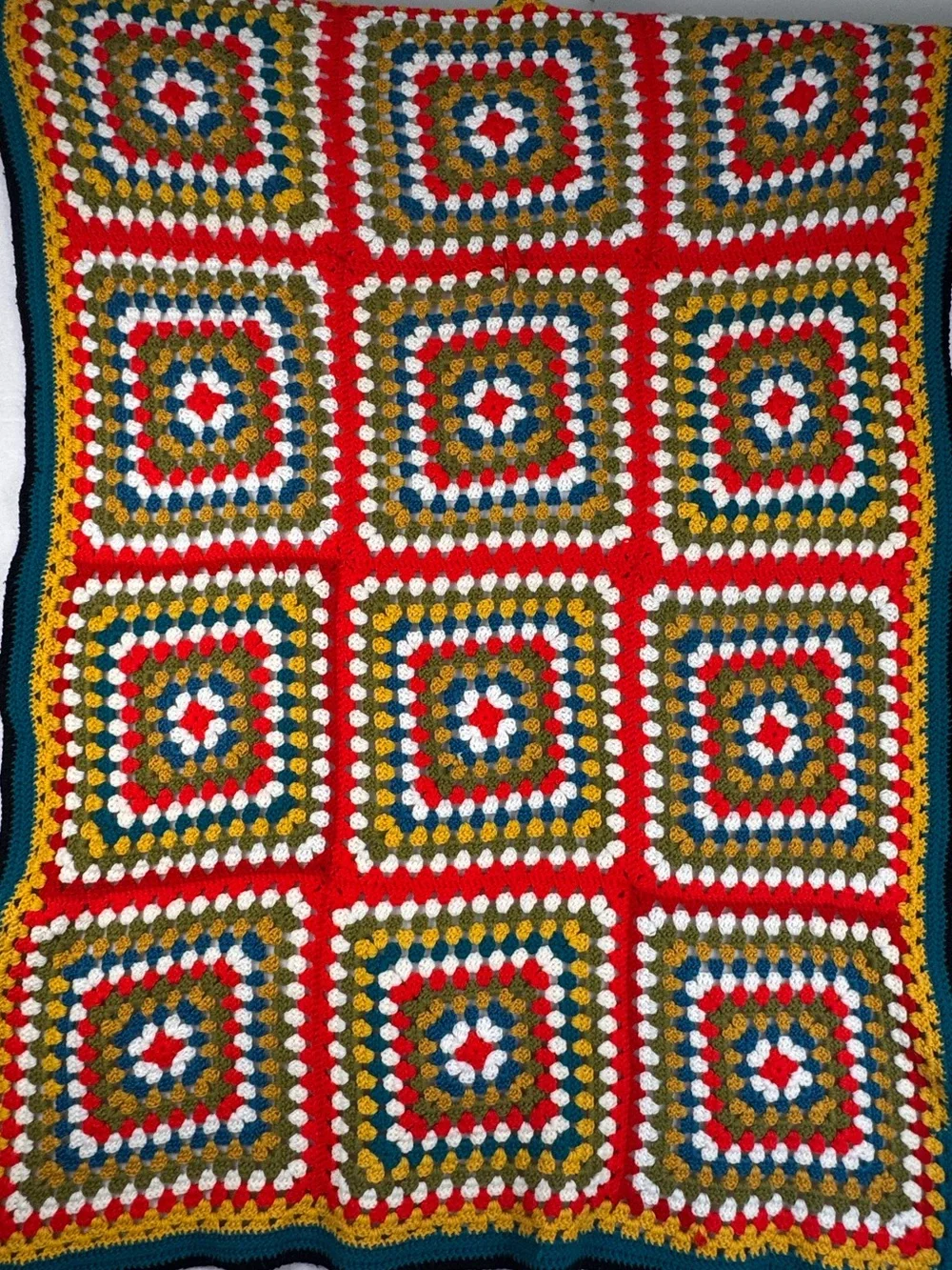 Handmade Crochet Granny Square Afghan Throw Blanket 40x58 Boho Retro